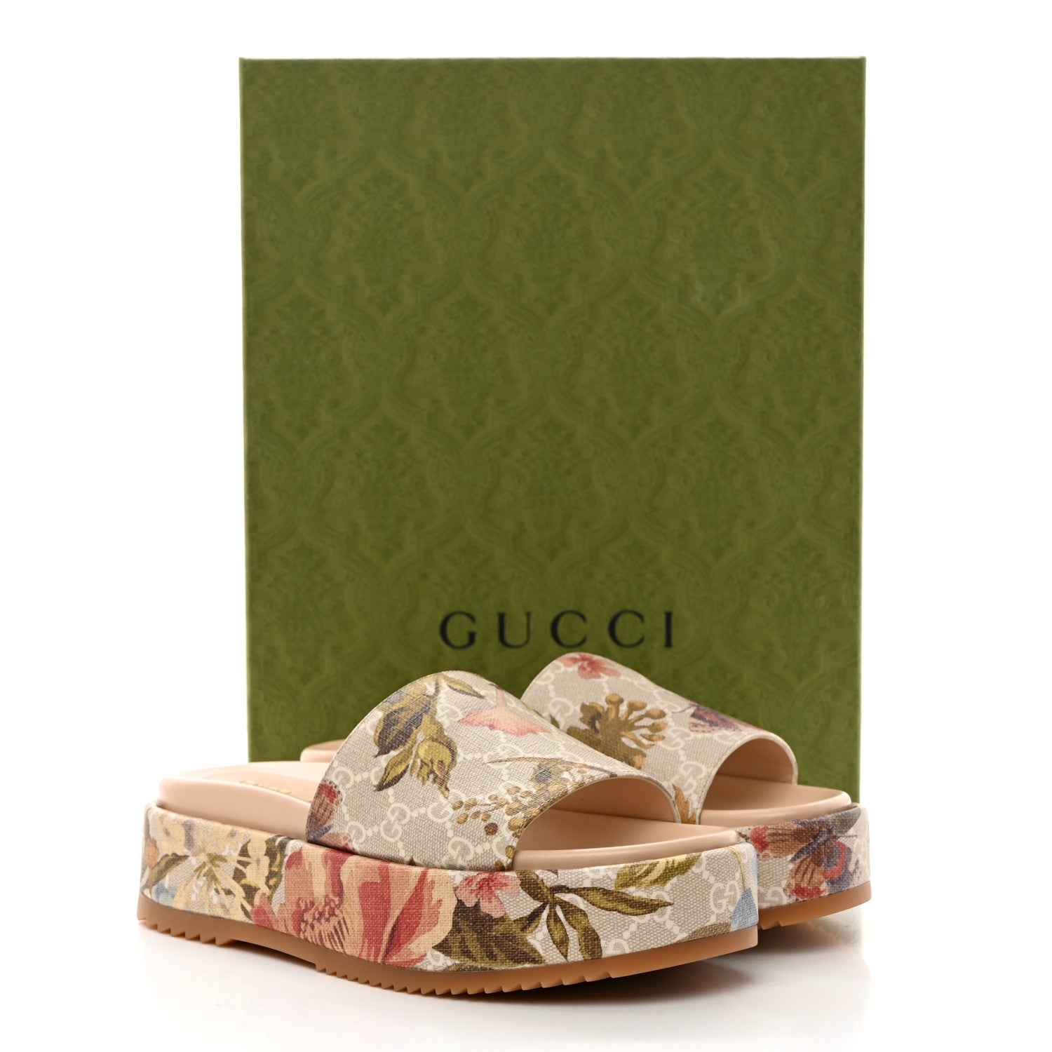 Gucci GG Supreme Monogram Water Flora Angelina Platform Slide Sandals 39.5 Beige White Multicolor 9 of 9
