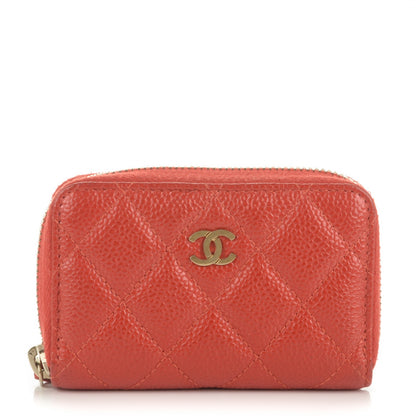 Chanel Pearly Caviar Quilted Zip Coin Purse Orange 1 of 7