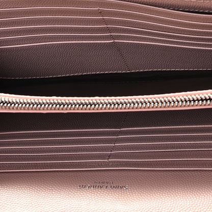 Saint Laurent Grain De Poudre Matelasse Chevron Monogram Chain Wallet Pale Pink 5 of 10