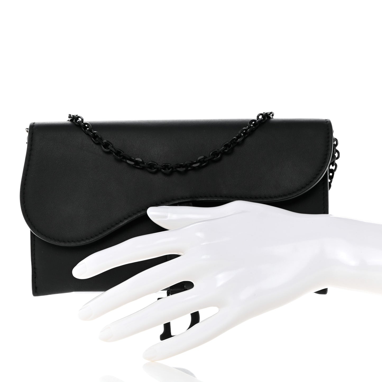 Ultra Matte Calfskin Saddle Chain Wallet Pouch Black