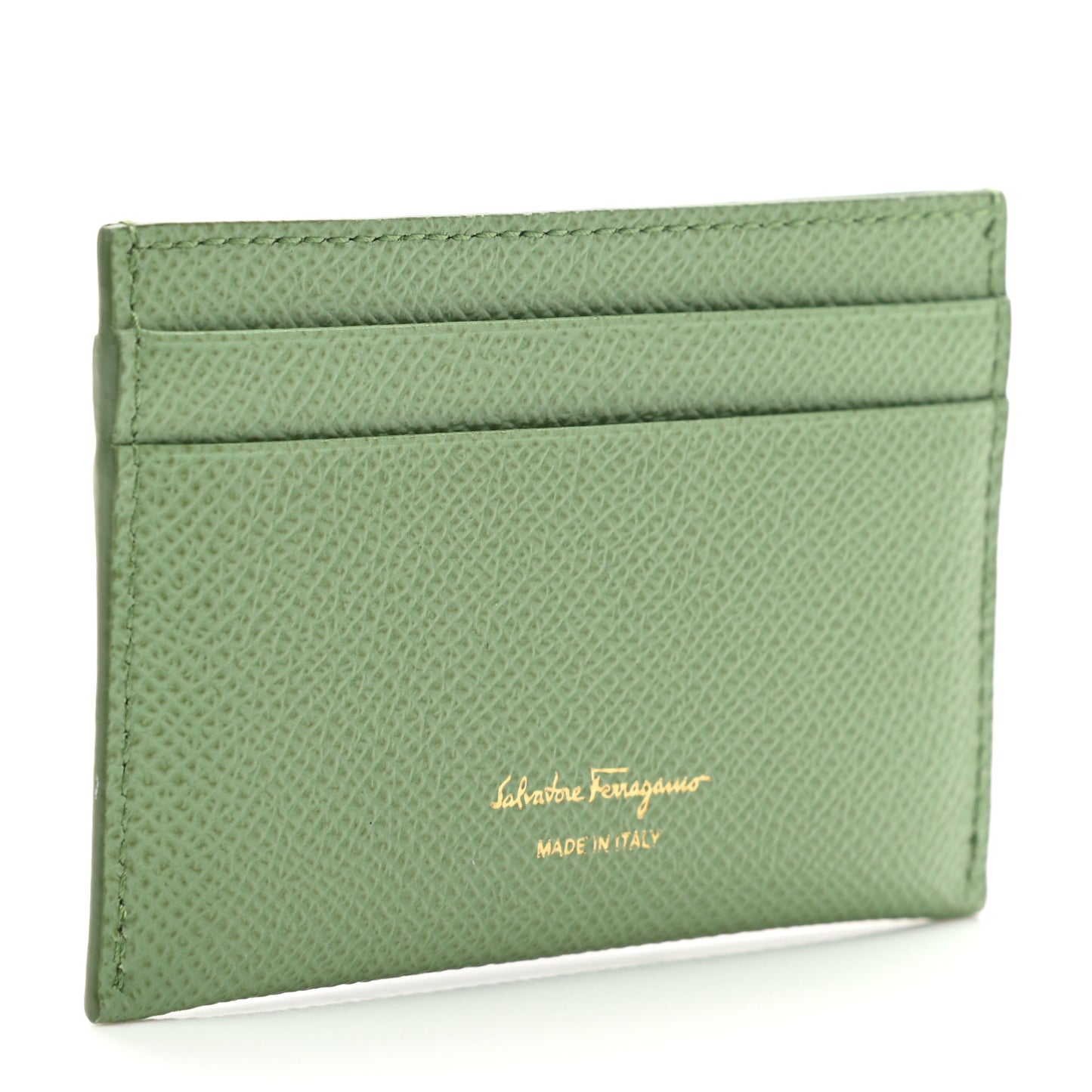 Grained Calfskin Card Holder Green