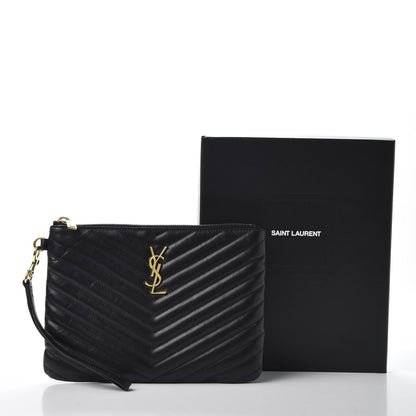 Saint Laurent Calfskin Matelasse Chevron Monogram A5 Wristlet Black 9 of 9
