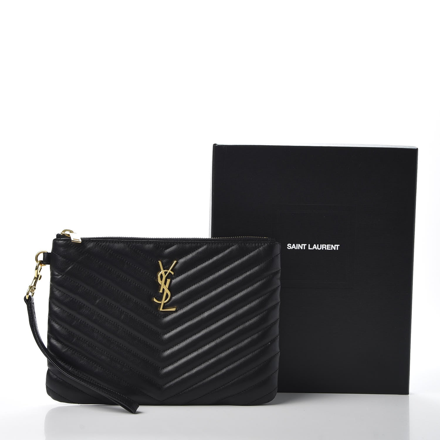 Saint Laurent Calfskin Matelasse Chevron Monogram A5 Wristlet Black 9 of 9