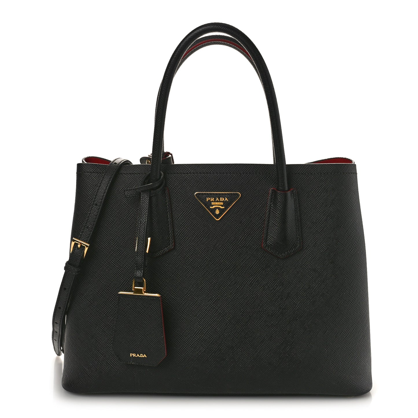 Saffiano Cuir Medium Double Bag Black Fuoco