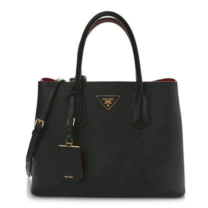 Prada Saffiano Cuir Medium Double Bag Black Fuoco 1 of 10