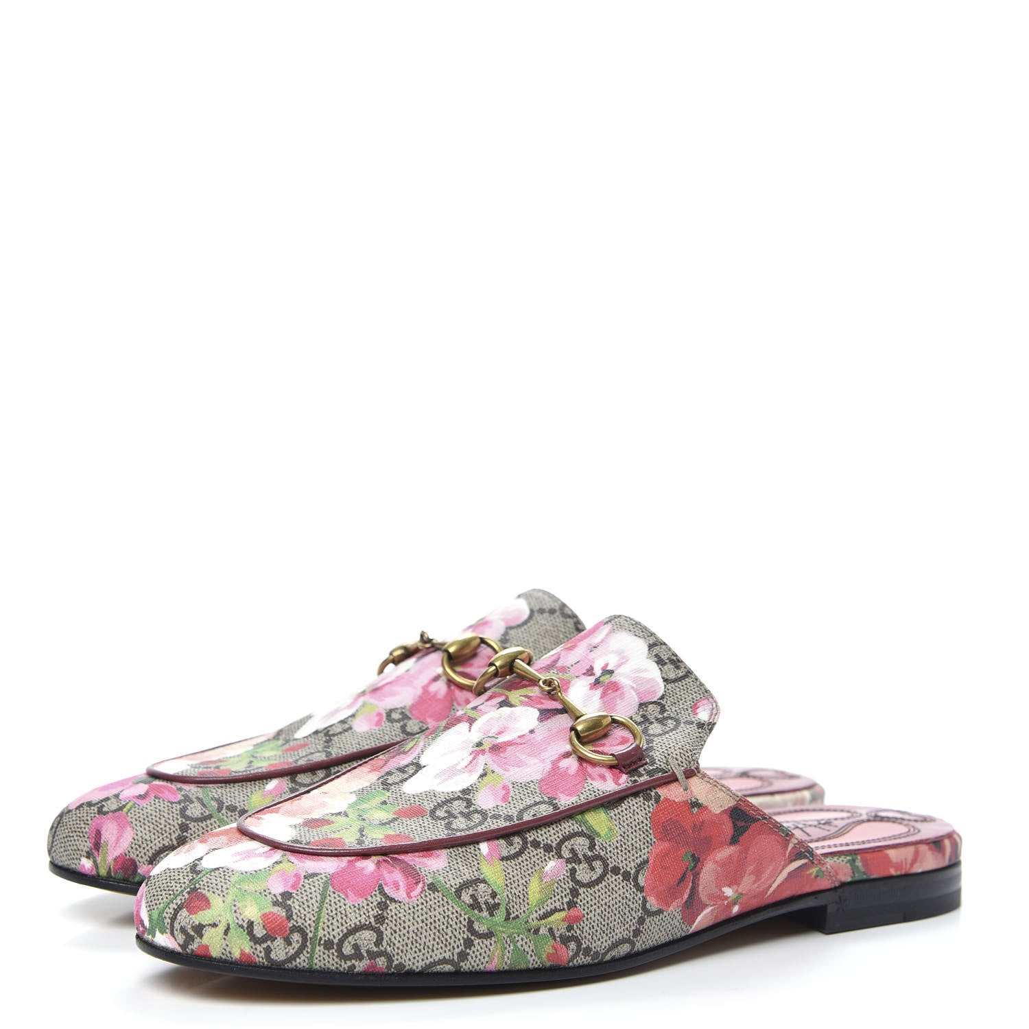 Gucci GG Supreme Monogram Blooms Womens Princetown Slippers 37 Beige Multicolor Dry Rose 3 of 8