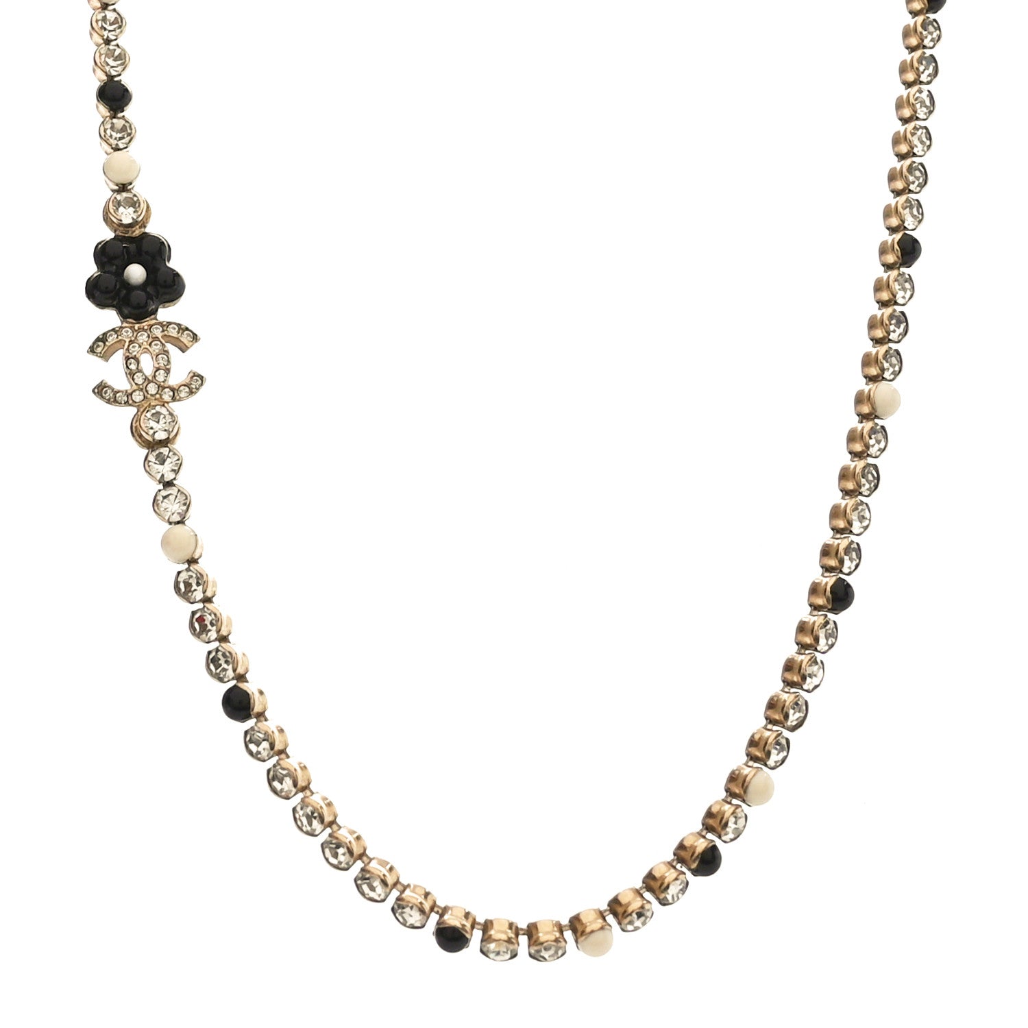 Chanel Crystal Pearl Glass Beaded CC Short Necklace Gold White Black 1 of 4