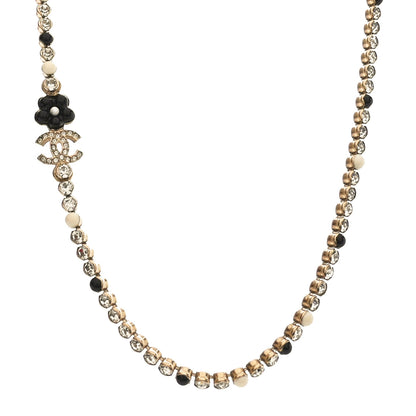 Chanel Crystal Pearl Glass Beaded CC Short Necklace Gold White Black 1 of 4