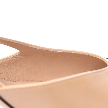 Chanel Goatskin Grosgrain Cap Toe CC Slingback Pumps 37 Beige Black 8 of 9