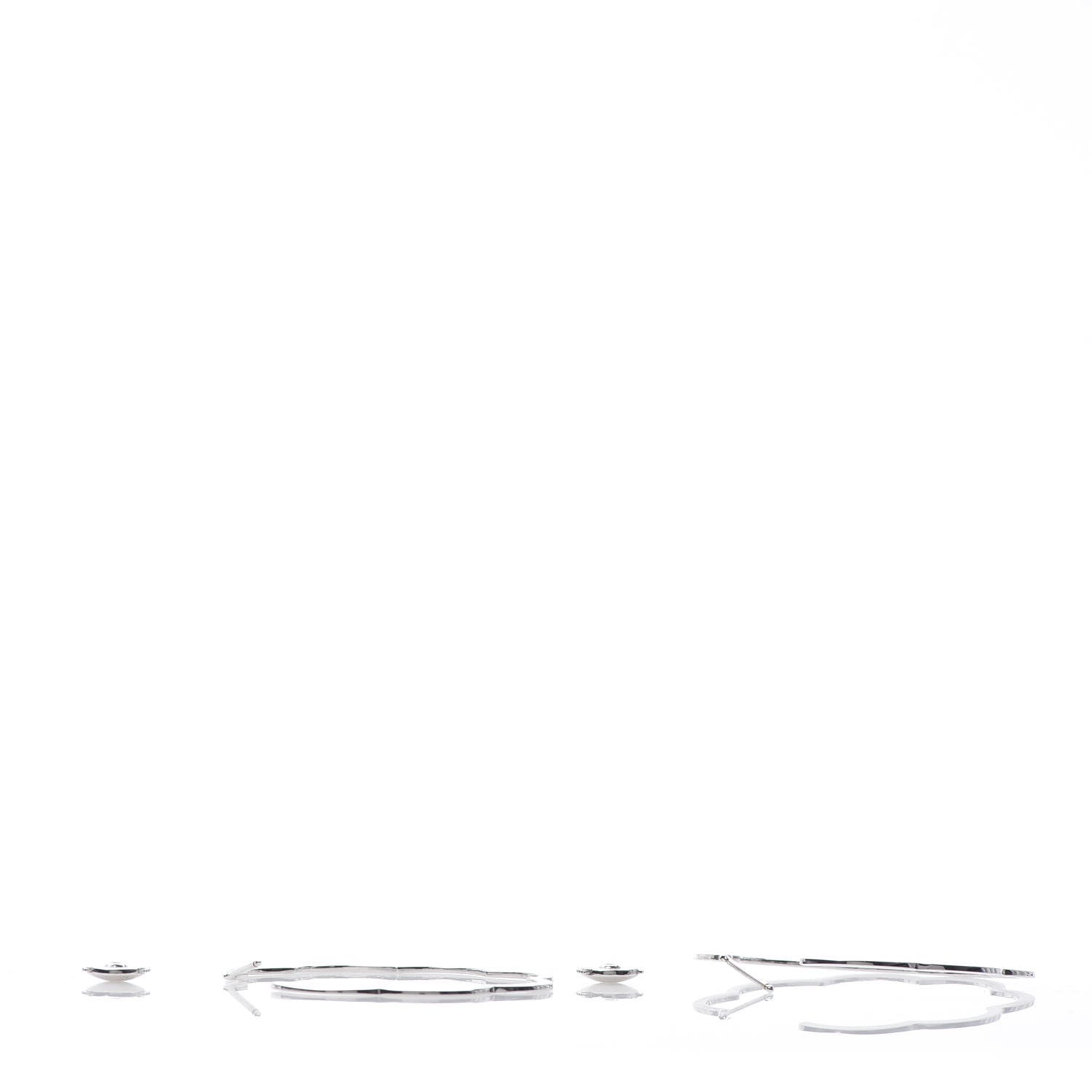 Chanel 18K White Gold Large Profil de Camelia Hoop Earrings 3 of 4