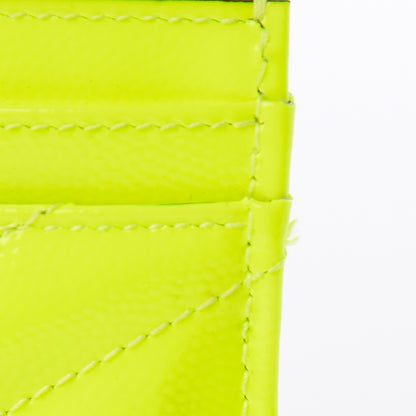 Saint Laurent Patent Grain De Poudre Matelasse Chevron Monogram Credit Card Case Neon Yellow 8 of 9