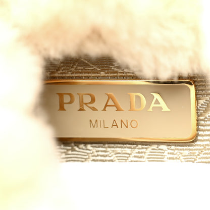 Prada Shearling Metal Triangle Logo Mini Drawcord Pouch Shoulder Bag Ecru 7 of 11