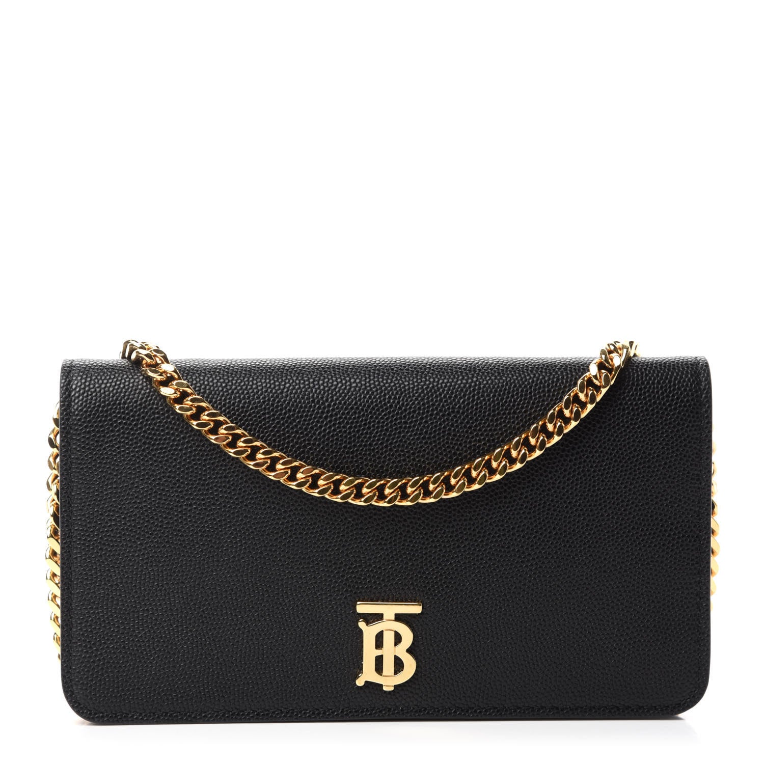 Burberry Grainy Calfskin Rowe TB Phone Wallet On Chain Black 1 of 11