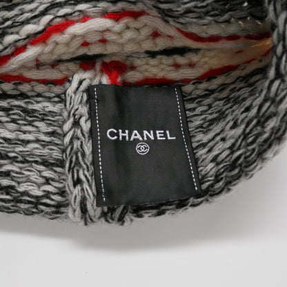 Chanel Wool Shearling CC Beanie Hat Grey Black Red 4 of 7