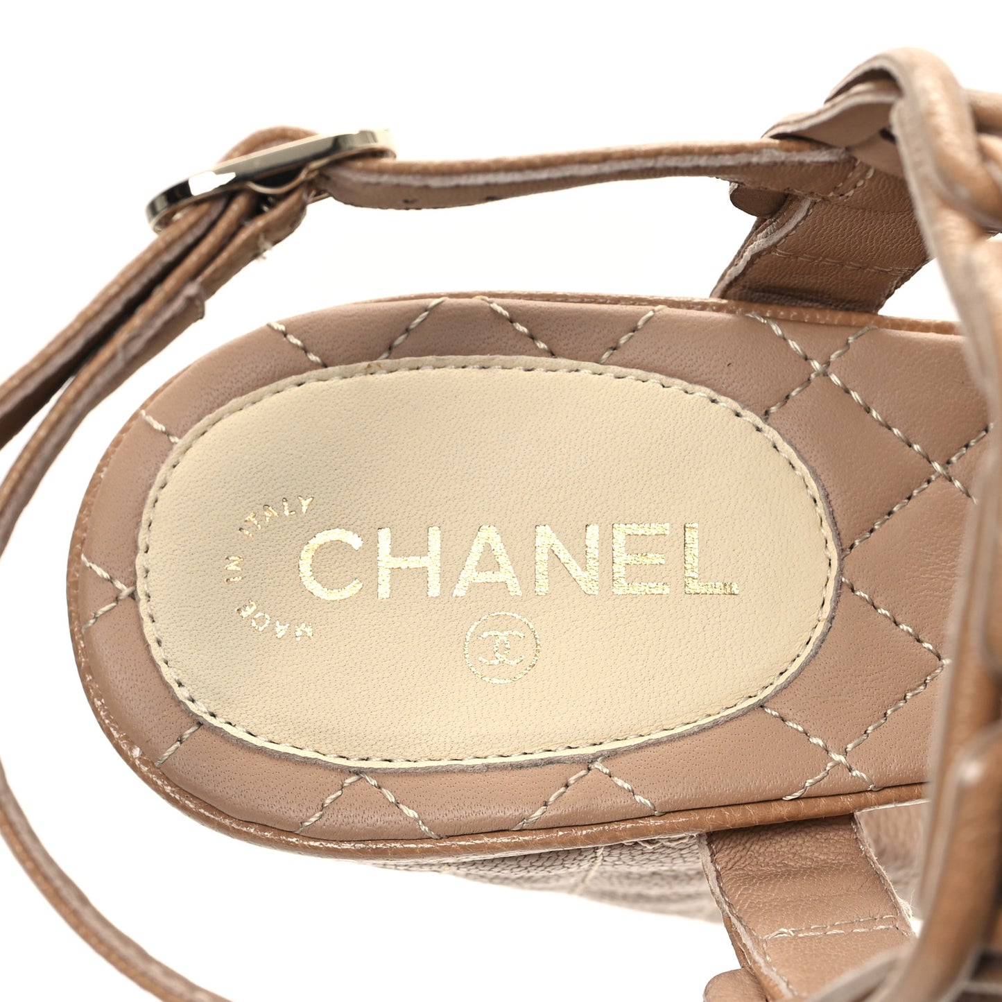 Caviar Quilted Chain Mule Sandals 38 Beige