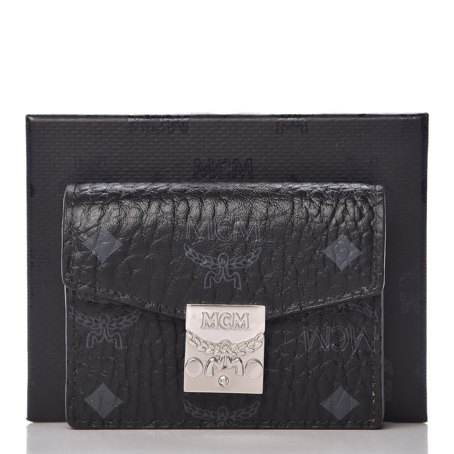 MCM Visetos Mini Accordion Card Wallet Black 7 of 7