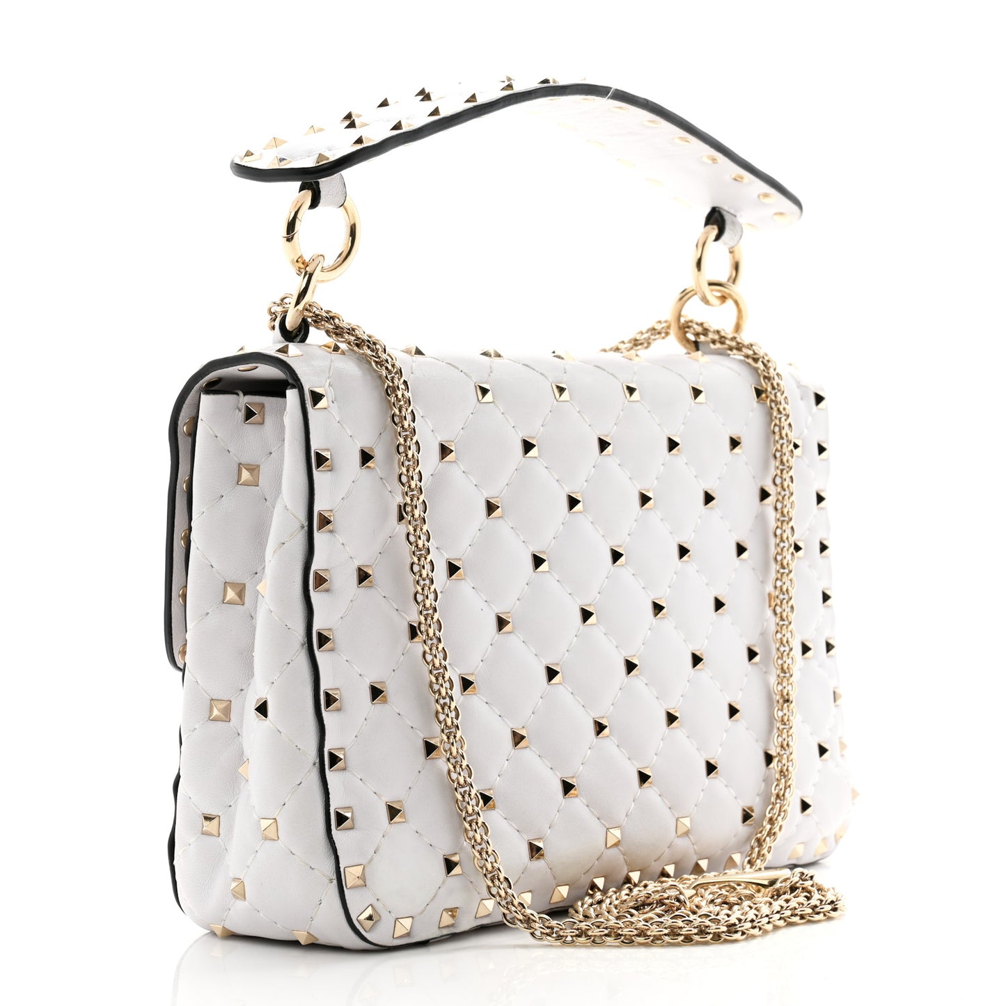 Lambskin VLTN Print Medium Rockstud Spike Shoulder Bag Optic White Black