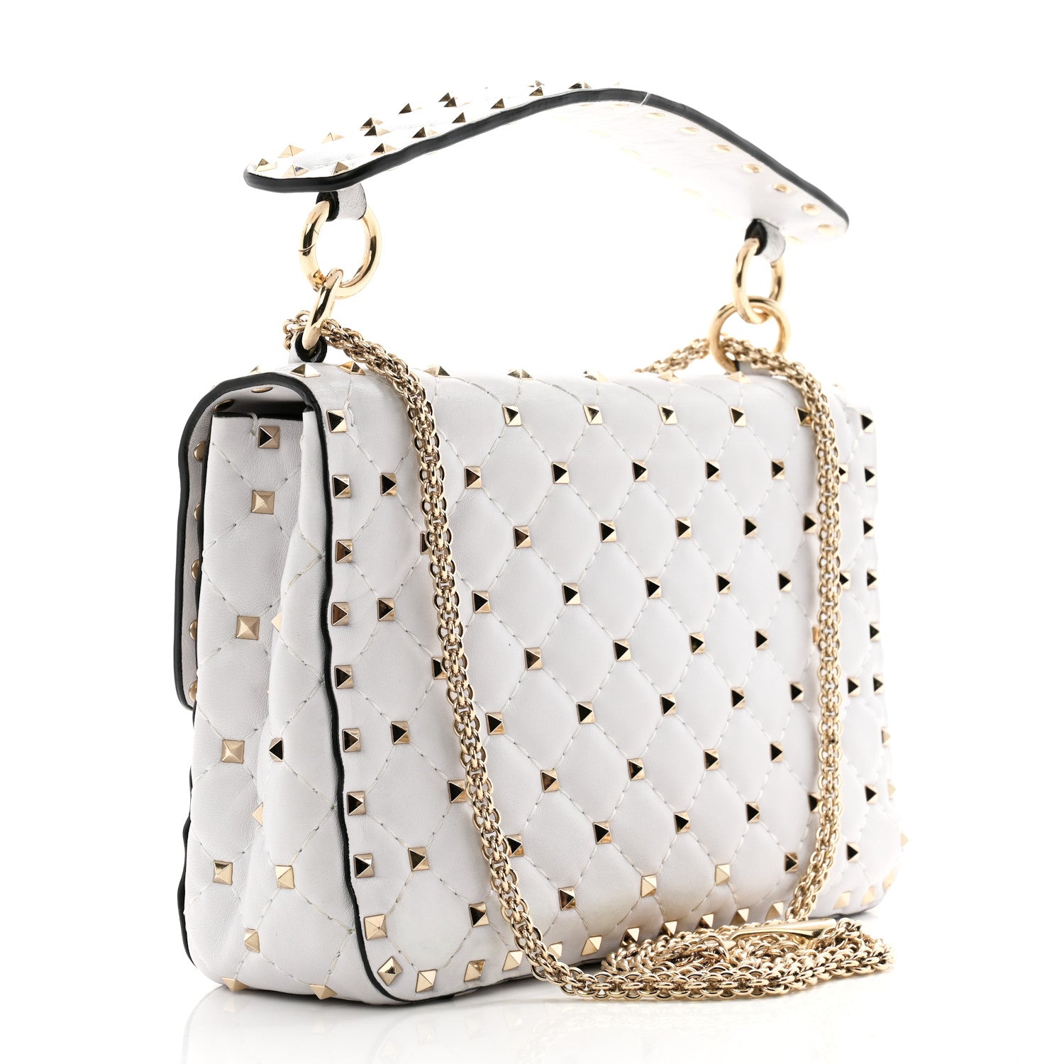 Valentino Garavani Lambskin VLTN Print Medium Rockstud Spike Shoulder Bag Optic White Black 3 of 14