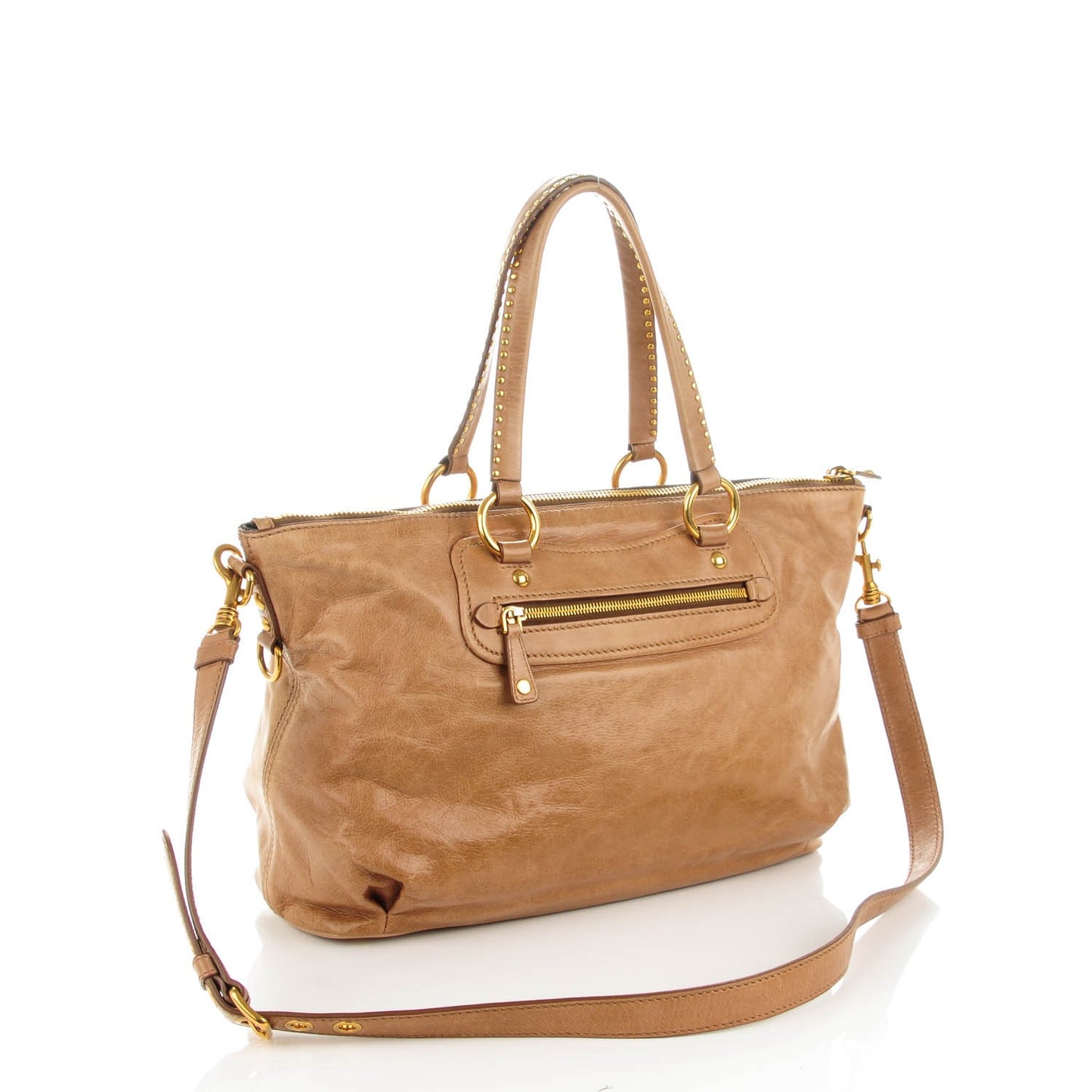 Vitello Lux Crystal Heart Charm Tote Beige