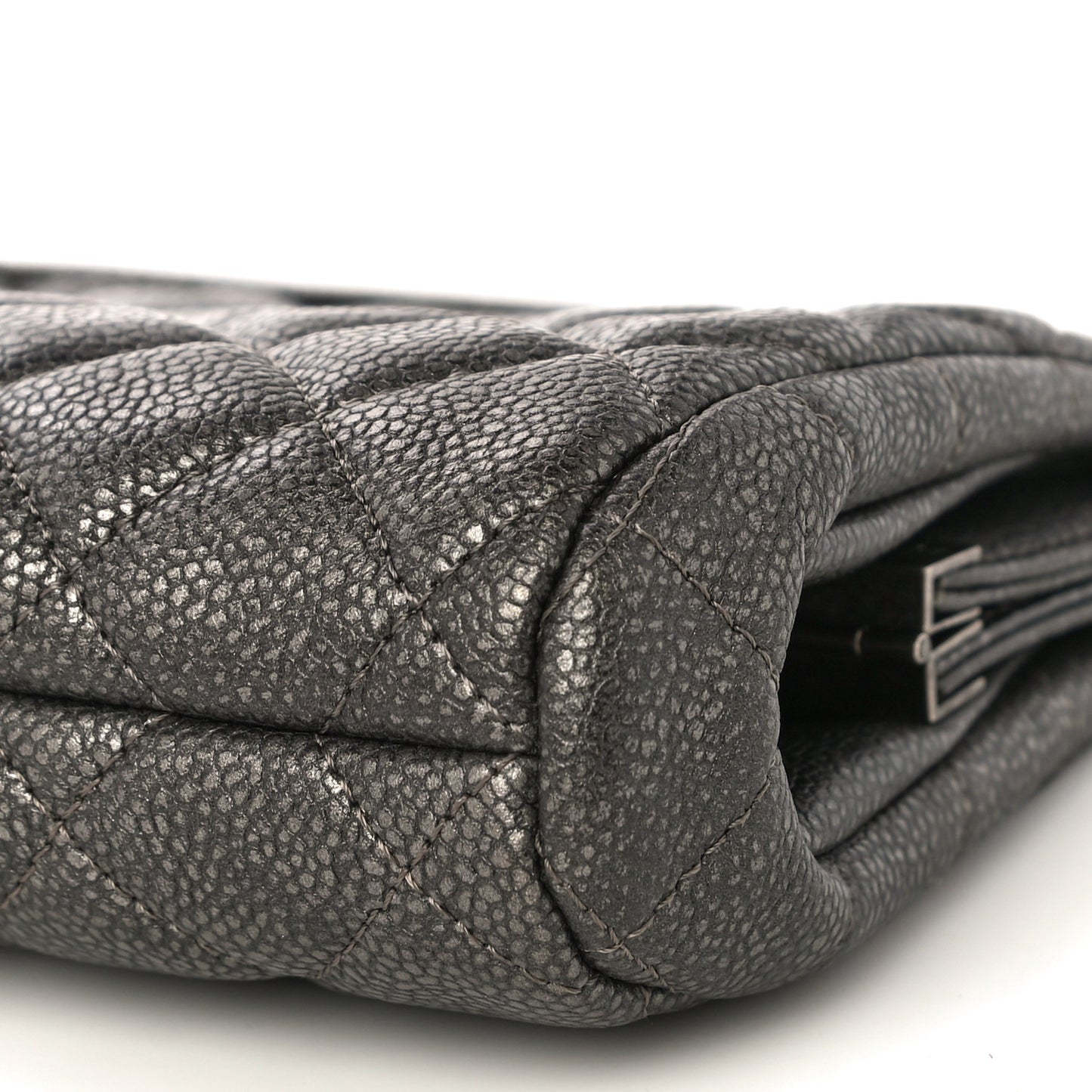 Metallic Caviar Quilted Clutch Dark Silver