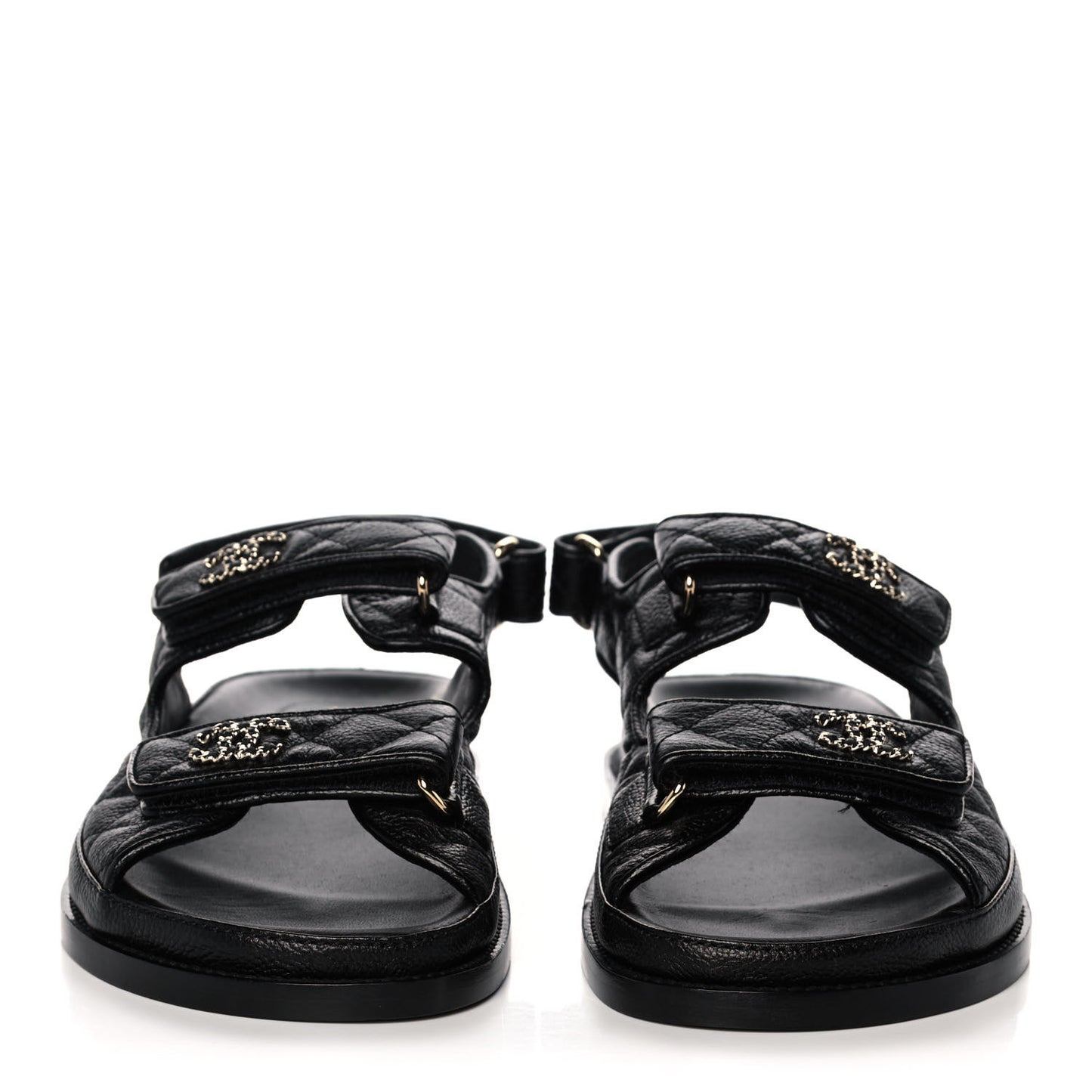 Grained Calfskin Velcro Dad Sandals 38.5 Black