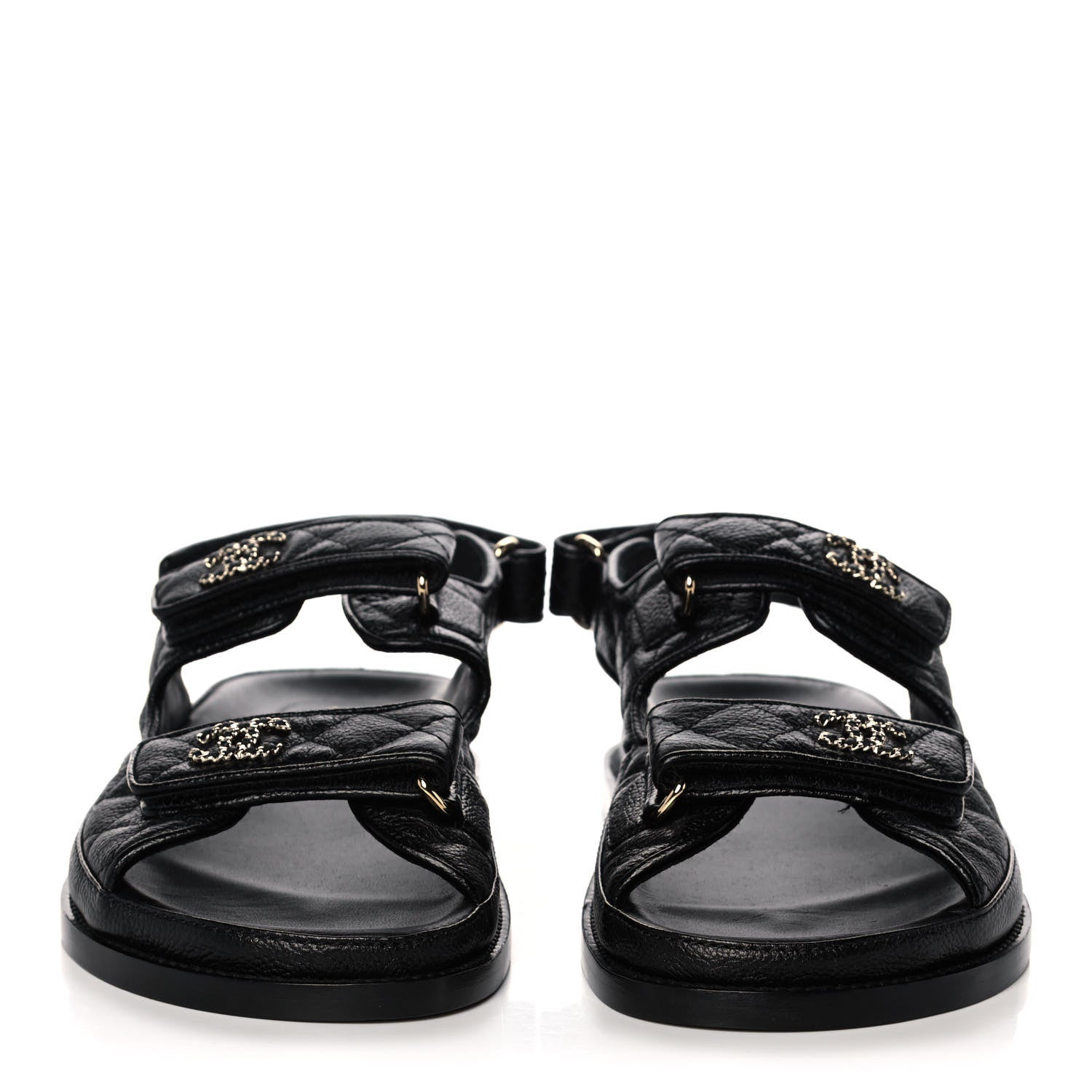 Chanel Grained Calfskin Velcro Dad Sandals 38.5 Black 2 of 12