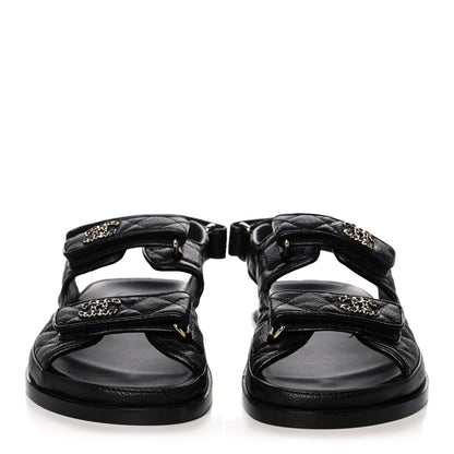 Chanel Grained Calfskin Velcro Dad Sandals 38.5 Black 2 of 12