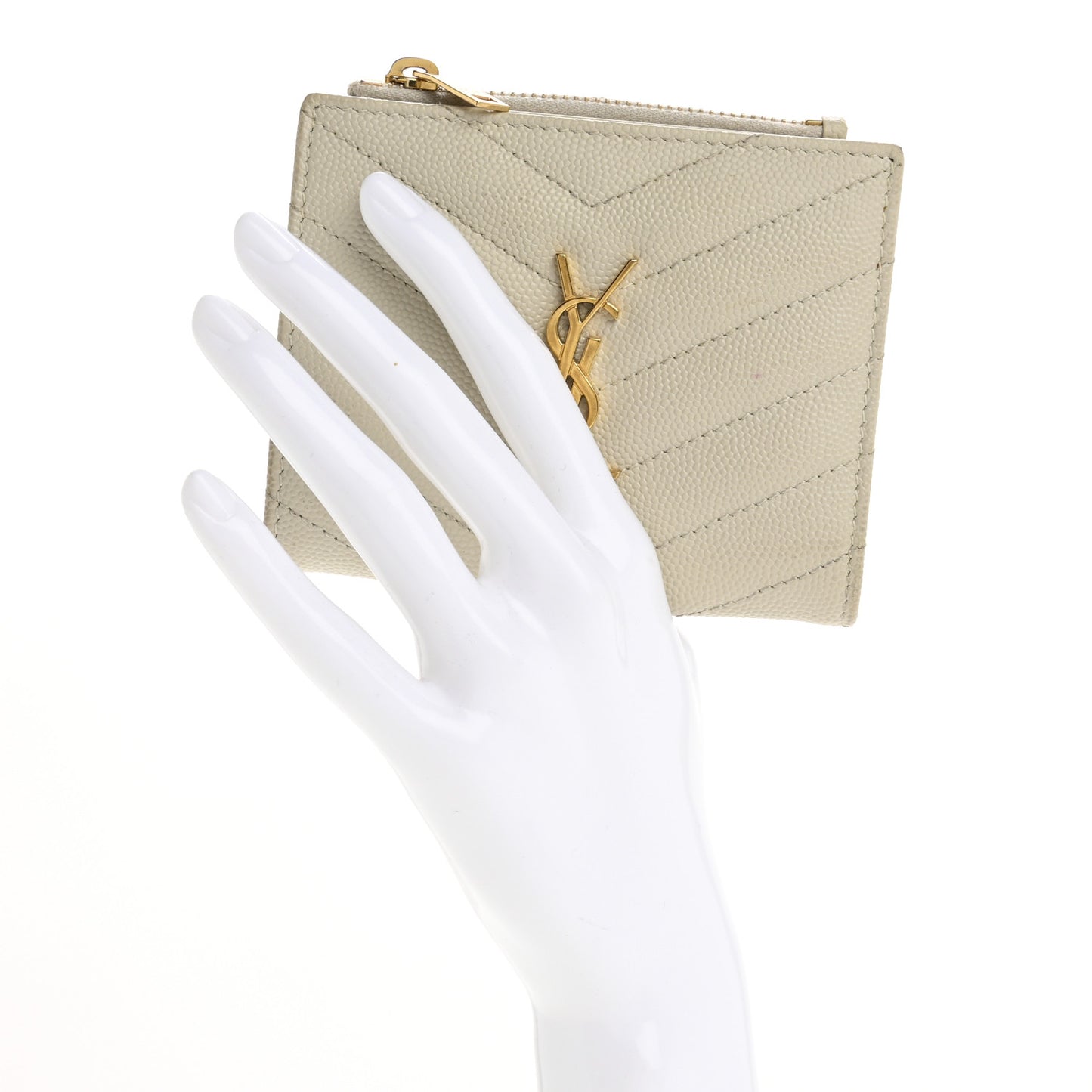 Grain De Poudre Matelasse Chevron Monogram Zipped Card Case Crema Soft