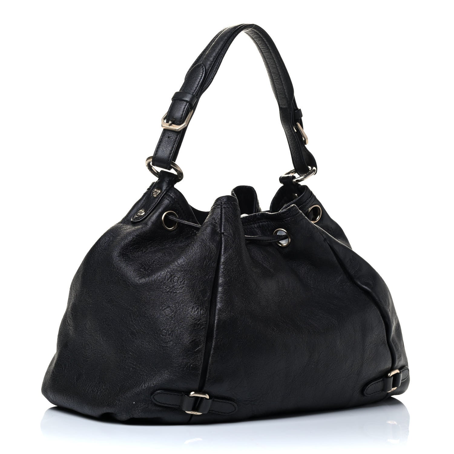 MCM Calfskin Ottomar Drawstring Shoulder Bag Black 2 of 4