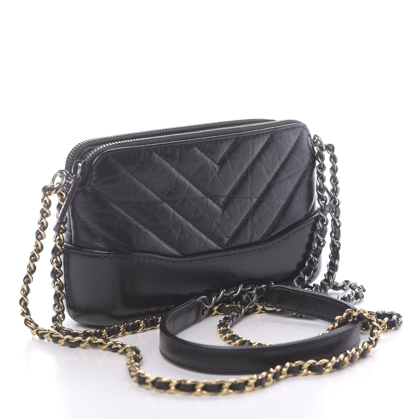 Aged Calfskin Chevron Quilted Small Gabrielle Clutch With Chain Black
