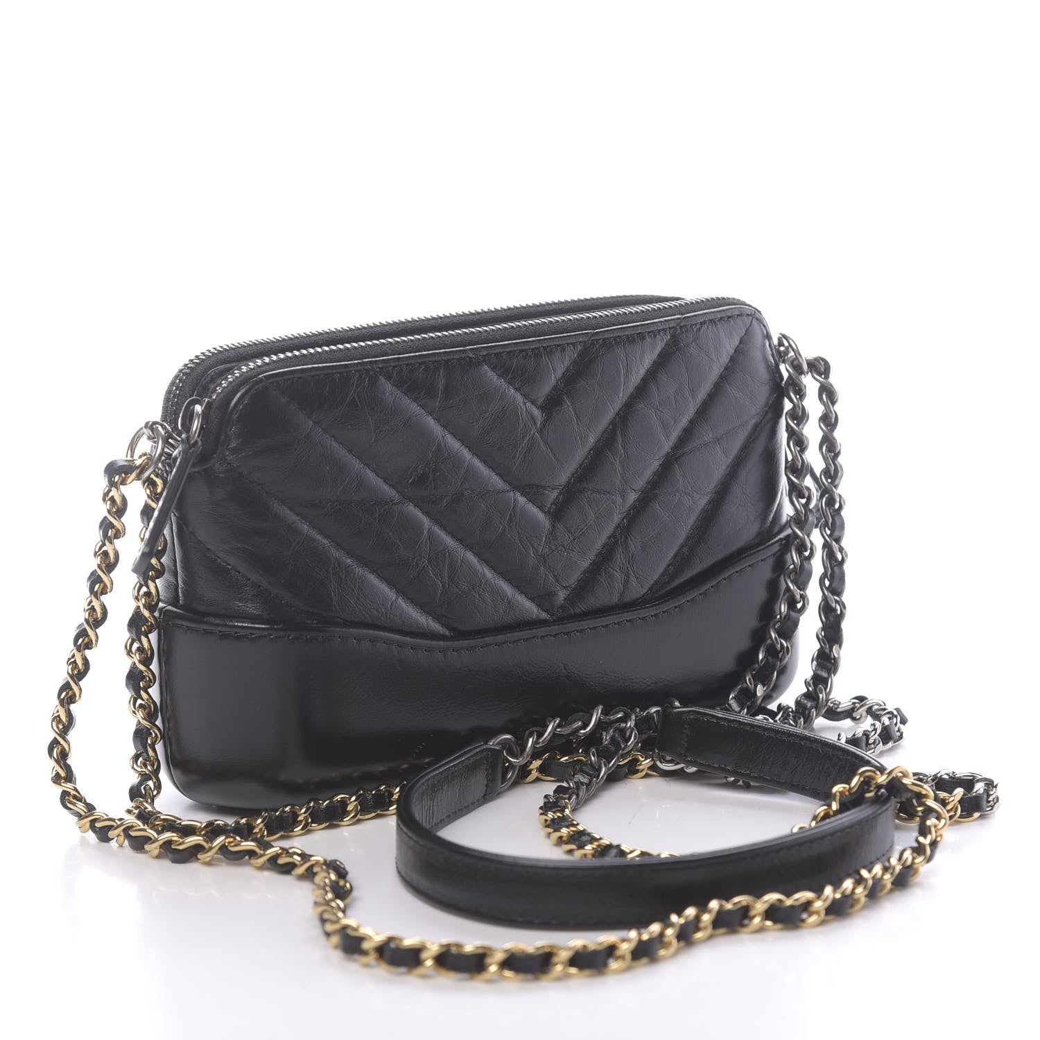 Chanel Aged Calfskin Chevron Quilted Small Gabrielle Clutch With Chain Black 3 of 11