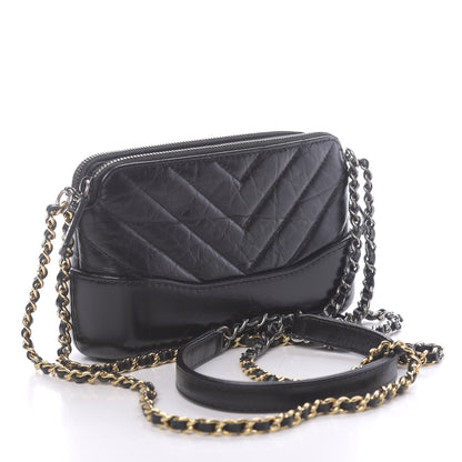 Chanel Aged Calfskin Chevron Quilted Small Gabrielle Clutch With Chain Black 3 of 11