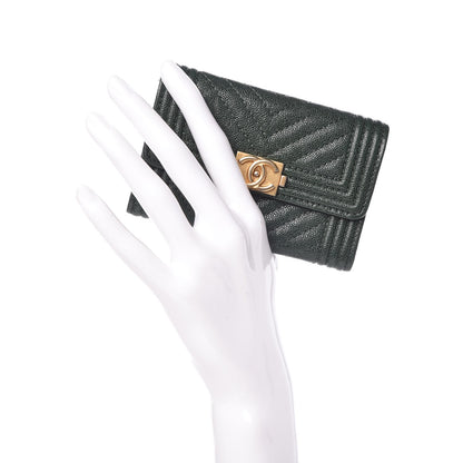 Chanel Caviar Chevron Quilted Boy Card Holder Wallet Green 2 of 9