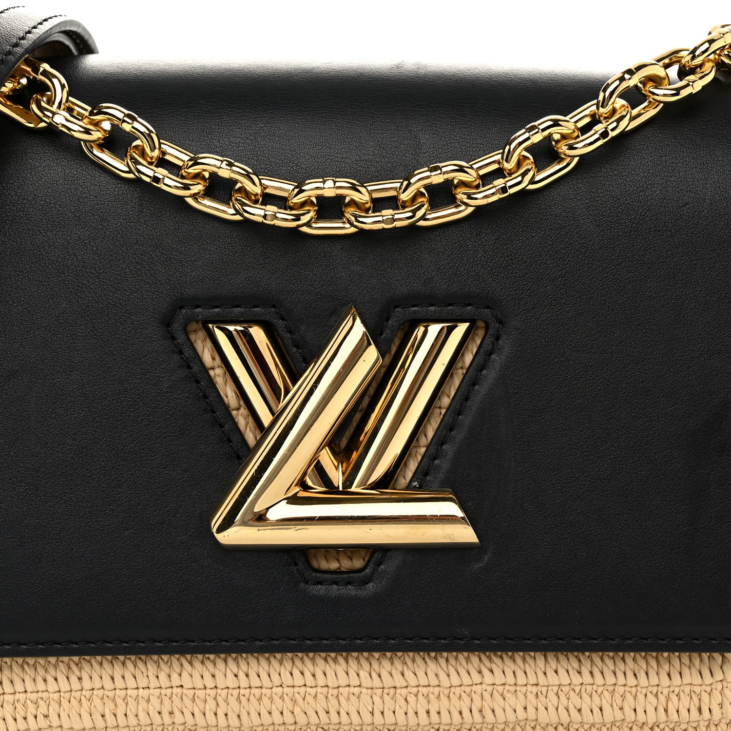 Louis Vuitton Calfskin Raffia Twist Shoulder Bag MM Black 7 of 9