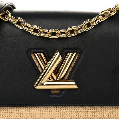 Louis Vuitton Calfskin Raffia Twist Shoulder Bag MM Black 7 of 9