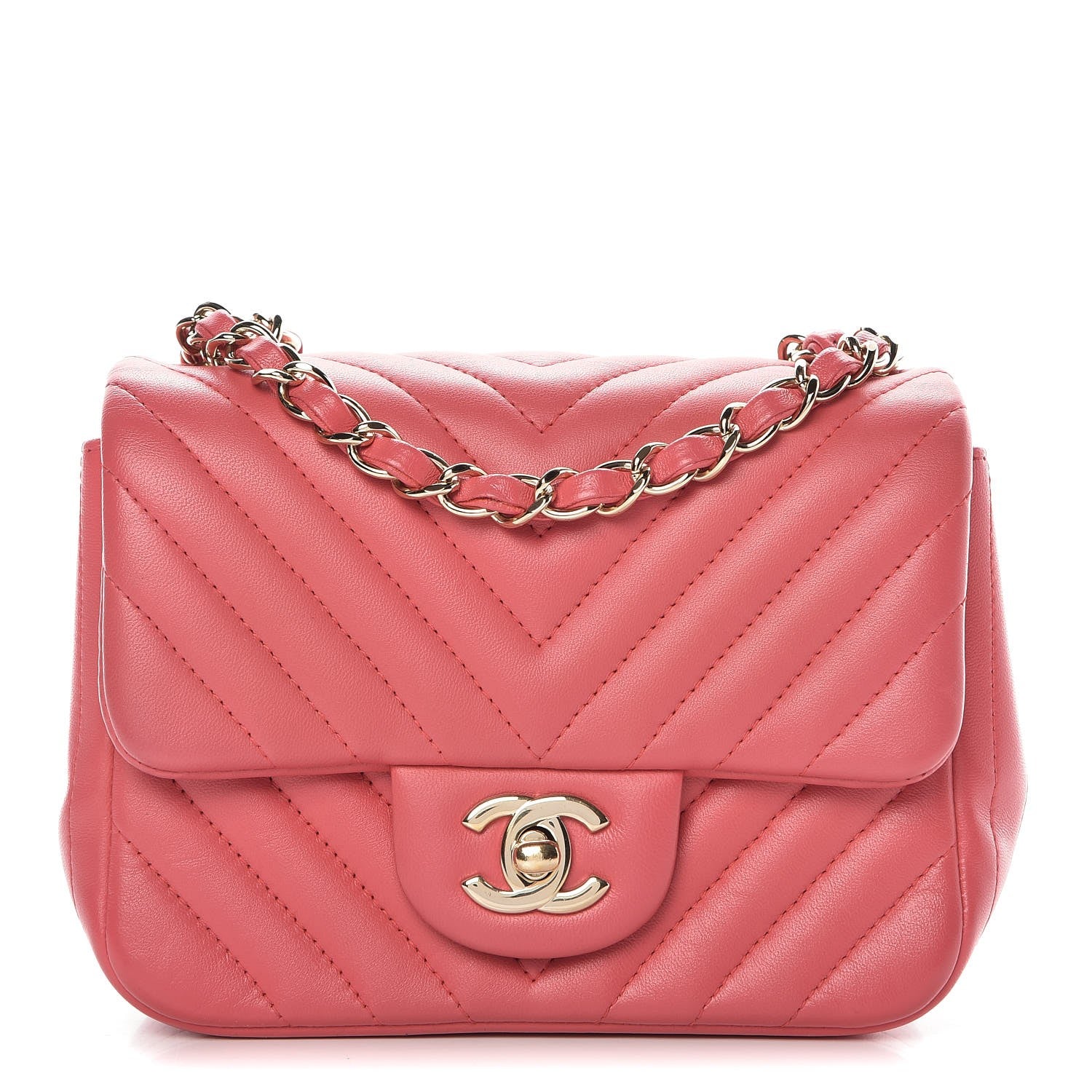 Chanel Lambskin Chevron Quilted Mini Square Flap Fuchsia 1 of 8