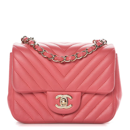 Chanel Lambskin Chevron Quilted Mini Square Flap Fuchsia 1 of 8