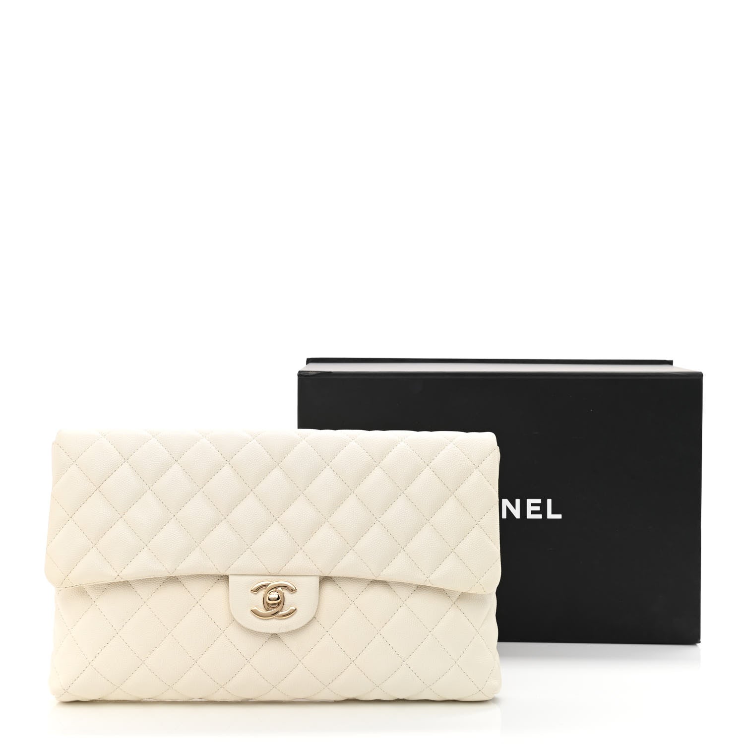 Chanel Caviar Quilted Flap Clutch White 11 of 11