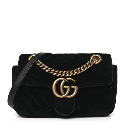 Gucci Velvet Matelasse Mini GG Marmont Shoulder Bag Black 1 of 10