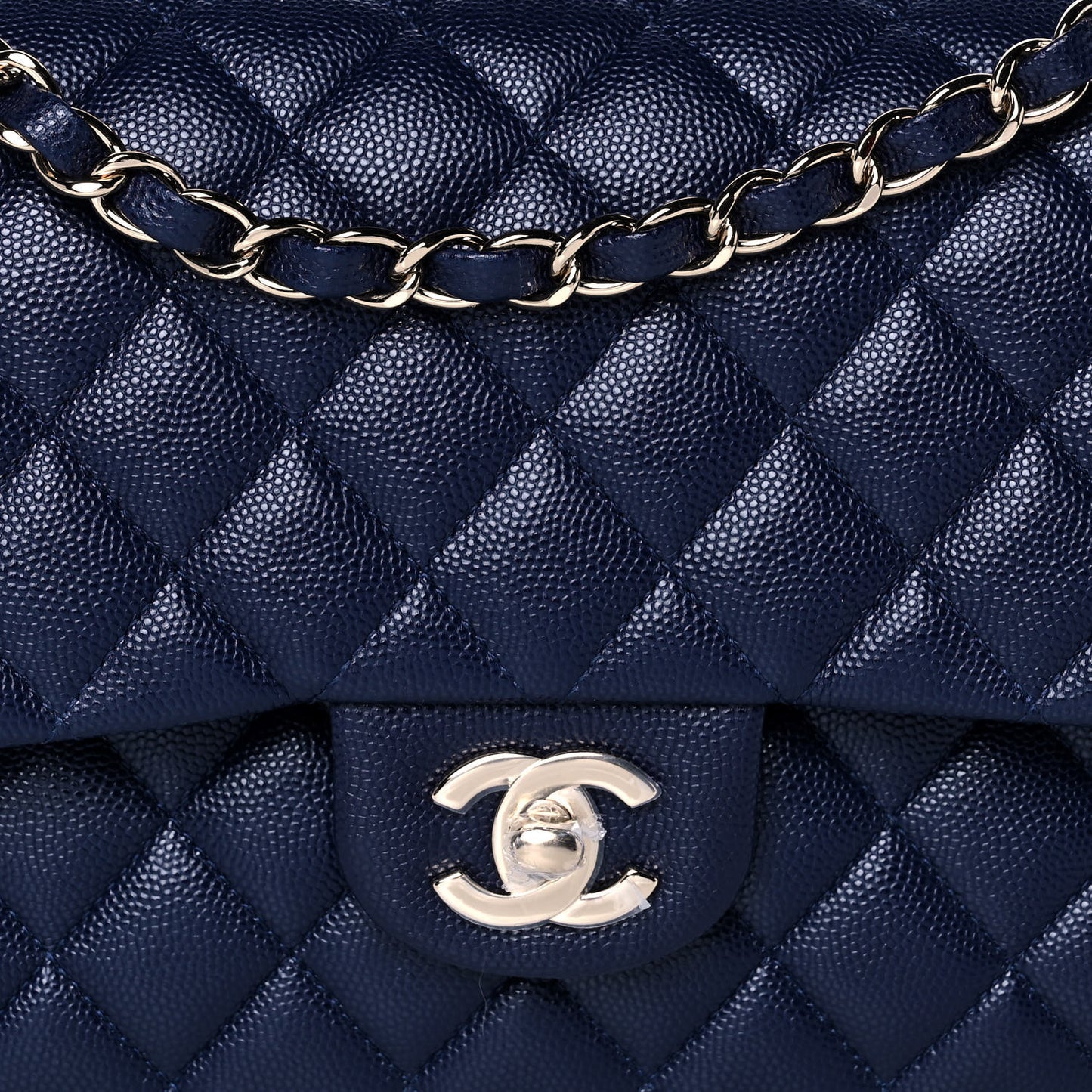 Caviar Quilted Medium Double Flap Dark Blue