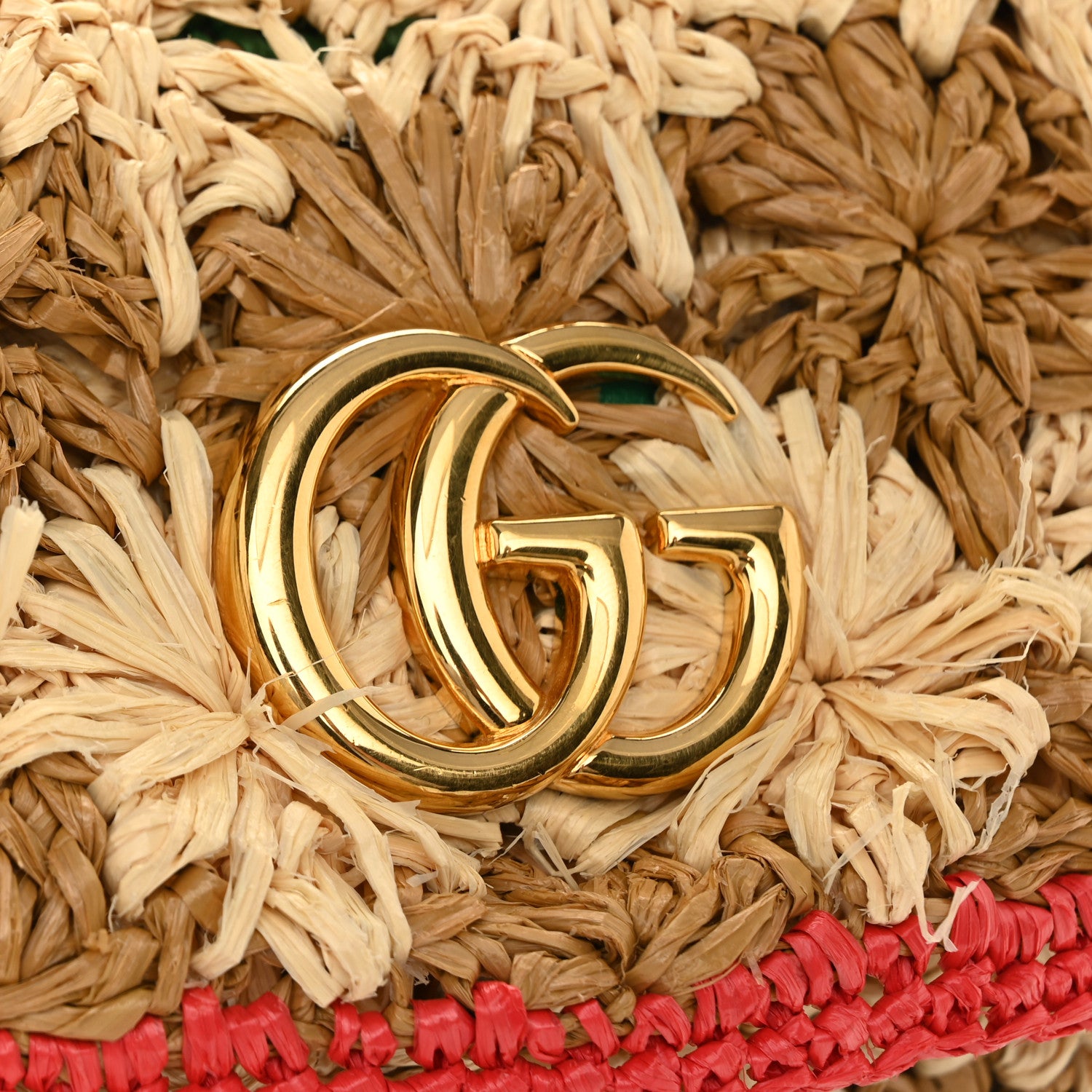 Gucci Raffia Azalea Calfskin Crochet Flower Small GG Marmont Shoulder Bag Natural Ecru Green Red New Shamarock 12 of 13