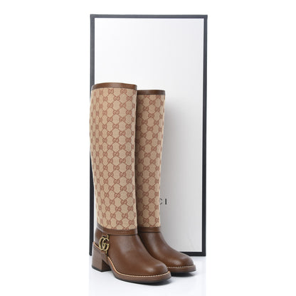 Gucci GG Monogram Calfskin Lola Tall Boots 36 Beige Ruggine Cuir 7 of 7