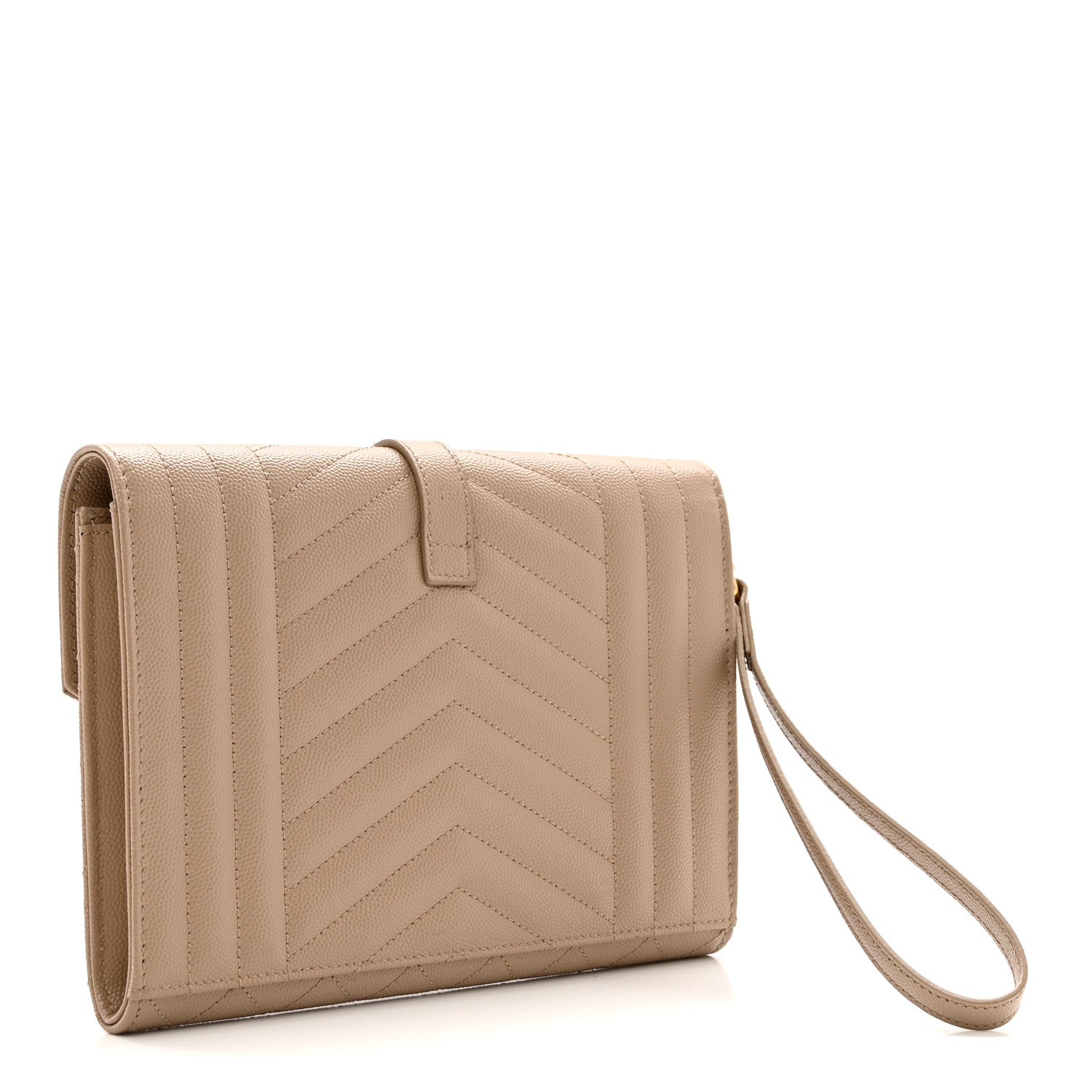 Saint Laurent Grain De Poudre Textured Mixed Matelasse Triquilt Monogram Clutch Dark Beige 3 of 7