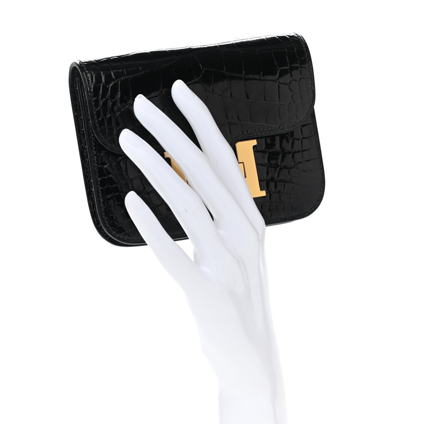 Shiny Alligator Constance Slim Wallet Black
