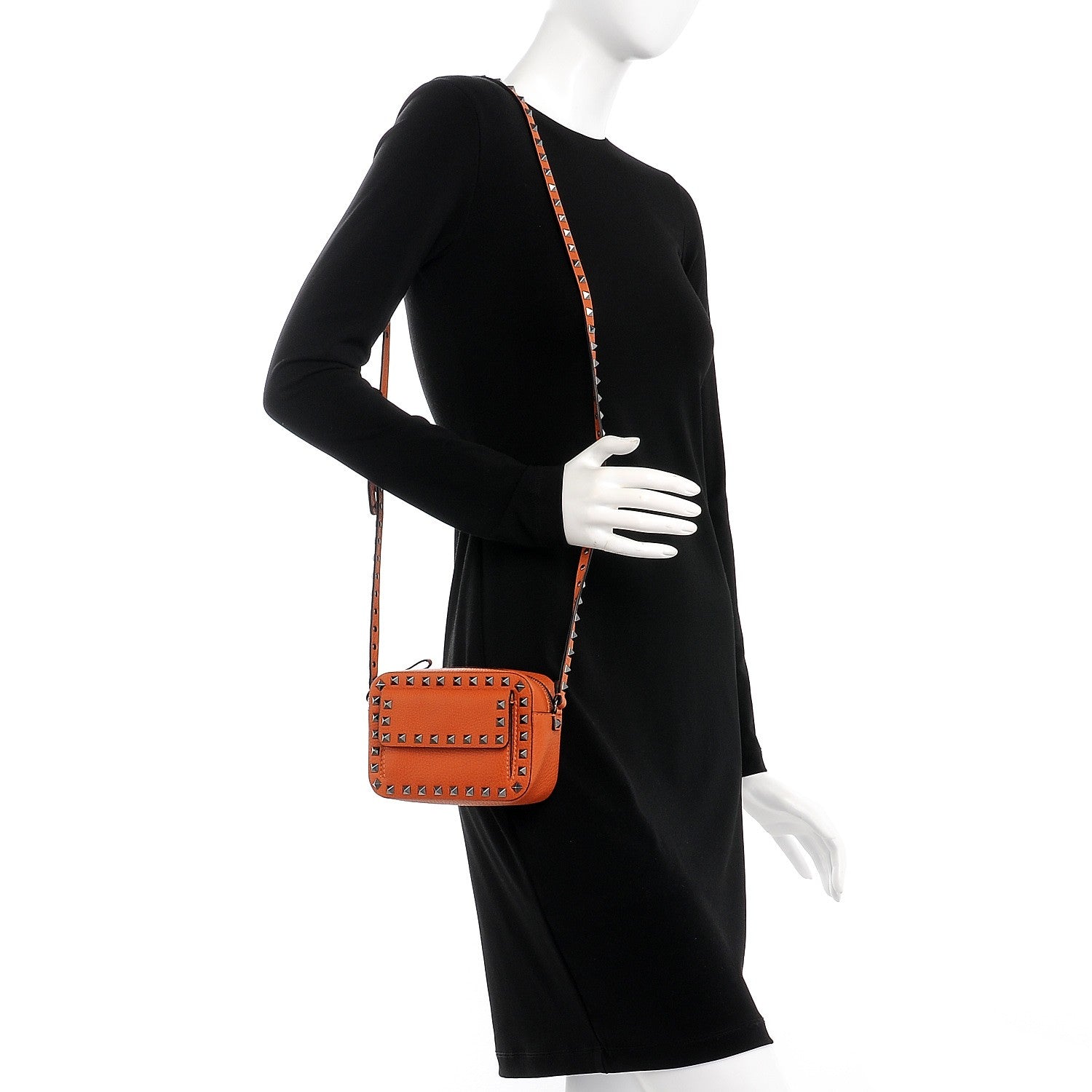 Valentino Garavani Grained Calfskin Small Rockstud Flap Pocket Camera Crossbody Bag Orange 2 of 6
