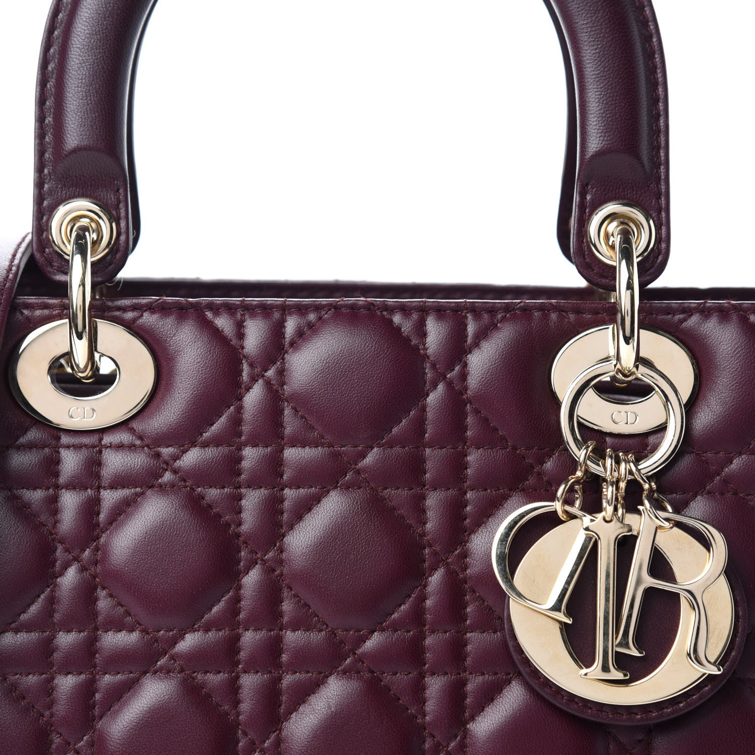 Christian Dior Lambskin Cannage Medium Lady Dior Burgundy 10 of 11