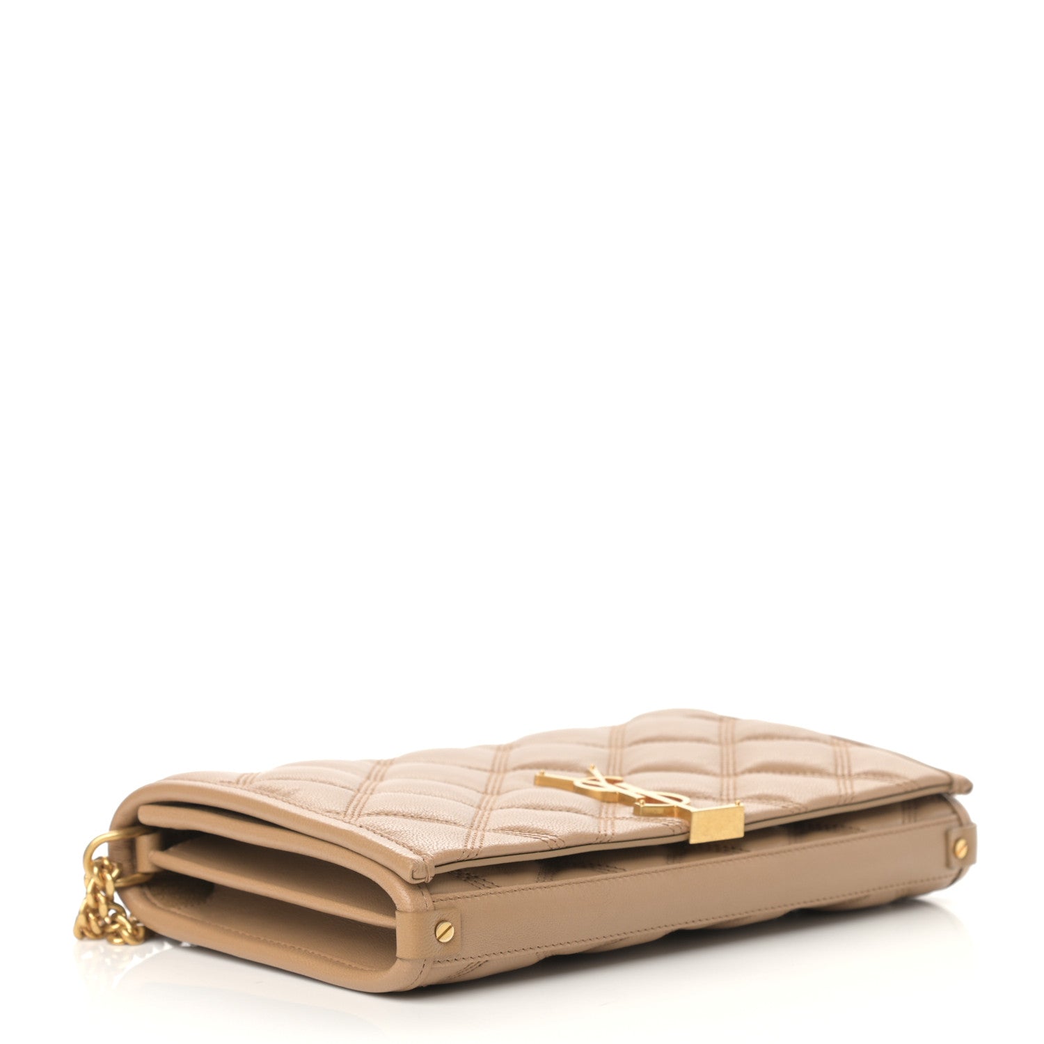 Saint Laurent Lambskin Diamond Quilted Becky Chain Wallet Natural Tan 4 of 11