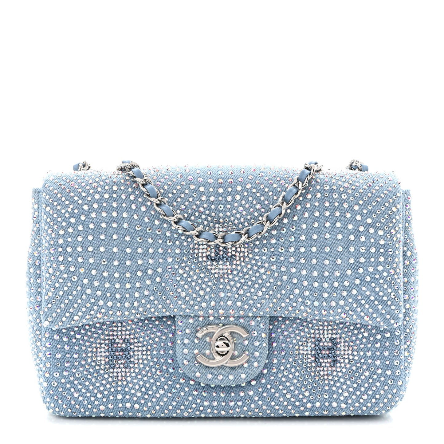 Denim Strass Evening Flap Bag Blue