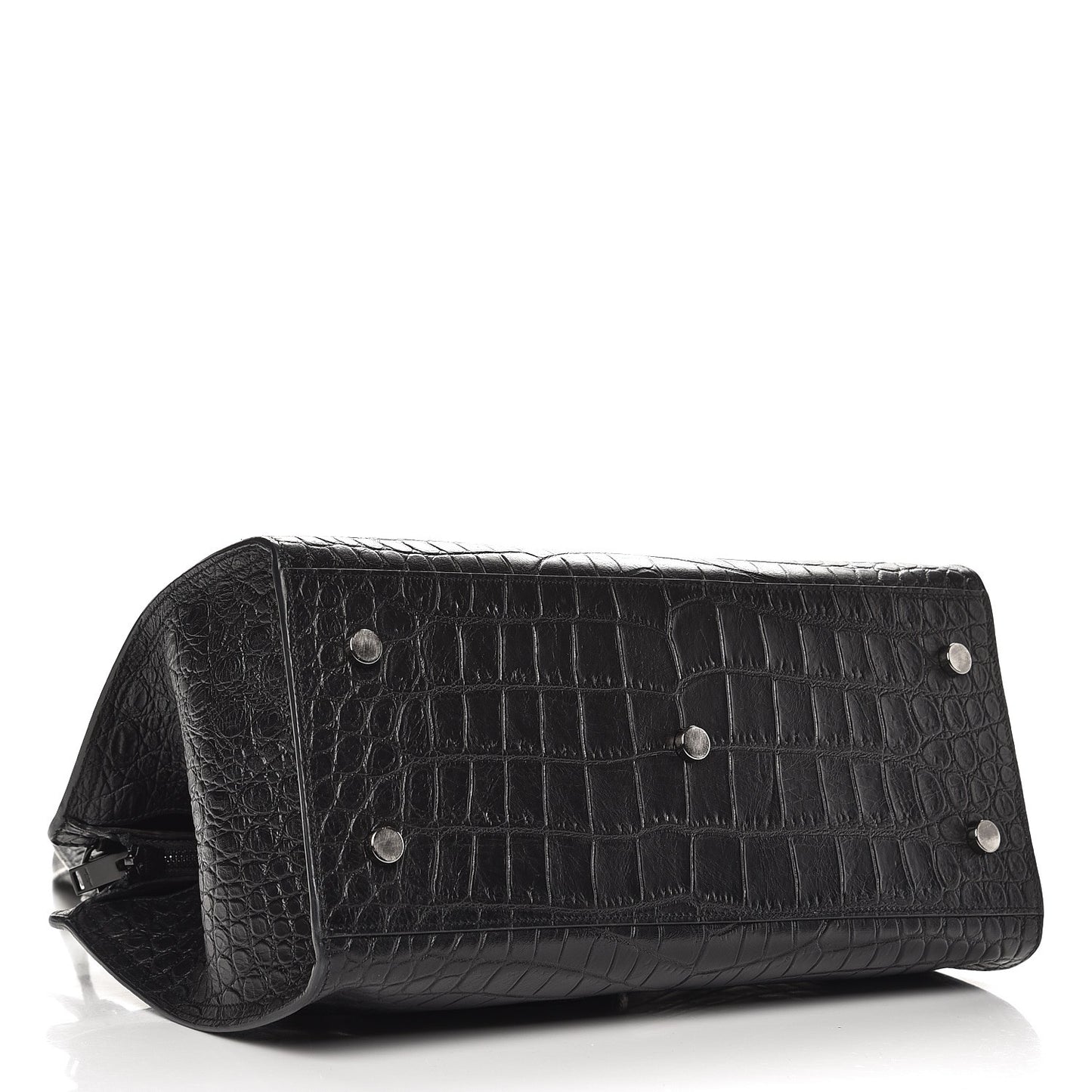 Calfskin Crocodile Embossed Small Monogram Cabas Black