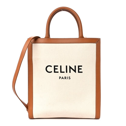 Celine Canvas Calfskin Logo Print Small Vertical Cabas Natural Tan 1 of 15